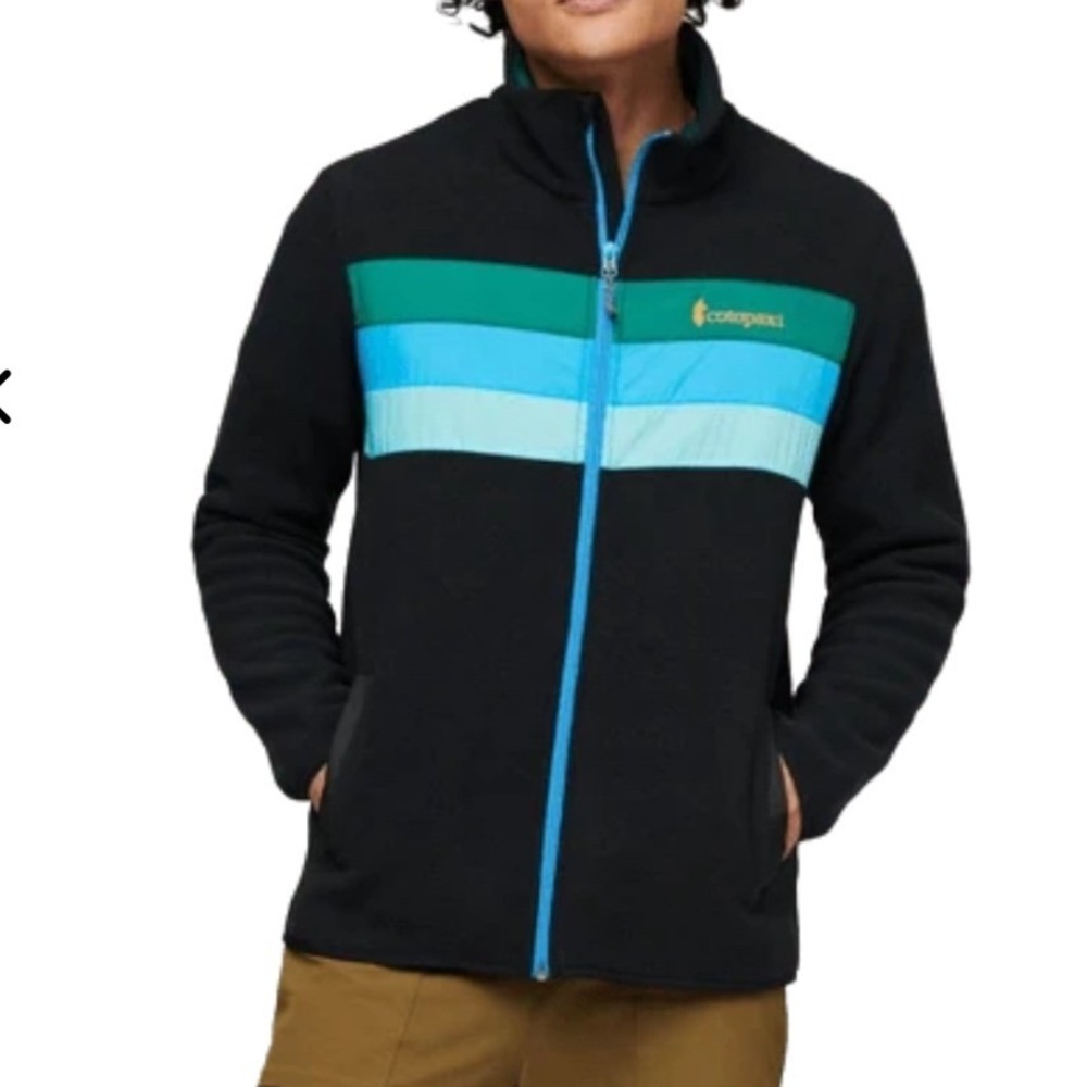 Cotopaxi Teca Fleece Full-Zip Jacket Mens Medium Black Blue Teal Stripe Outdoor